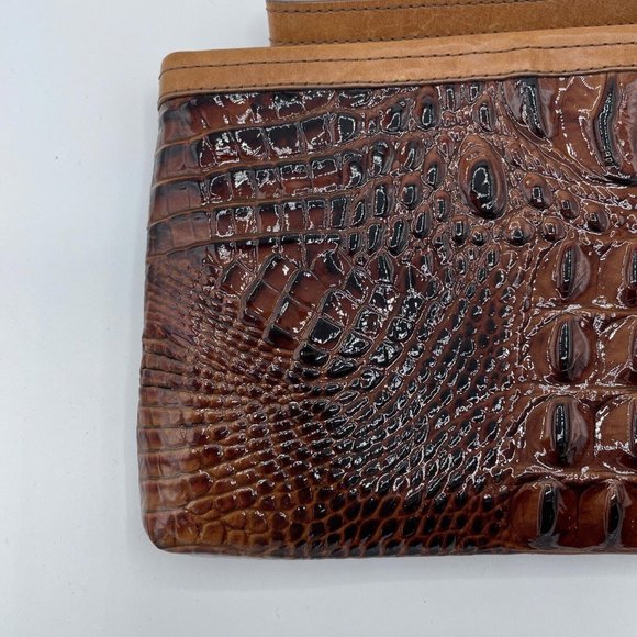 BRAHMIN Glossy KAYLA Melbourne Croc Leather WRISTLET/WALLET/PURSE in PECAN -VGUC - Picture 13 of 15
